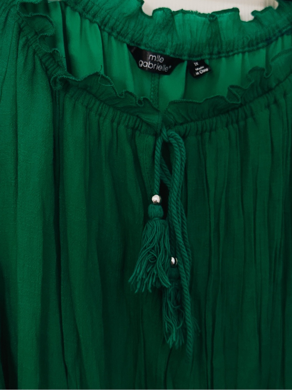 Mlle Gabrielle Emerald Green Tassel Peasant Top